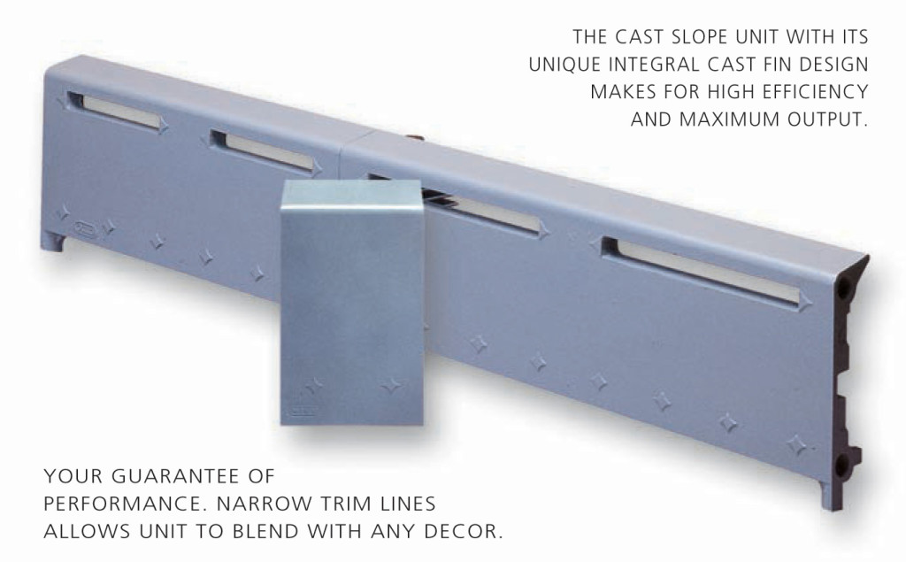 Cast slope unit baseboard with integral cast fin